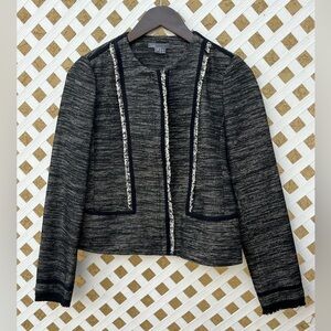 Vince Black White Tweed Leather Trim Detail Zip Blazer Jacket Career 6